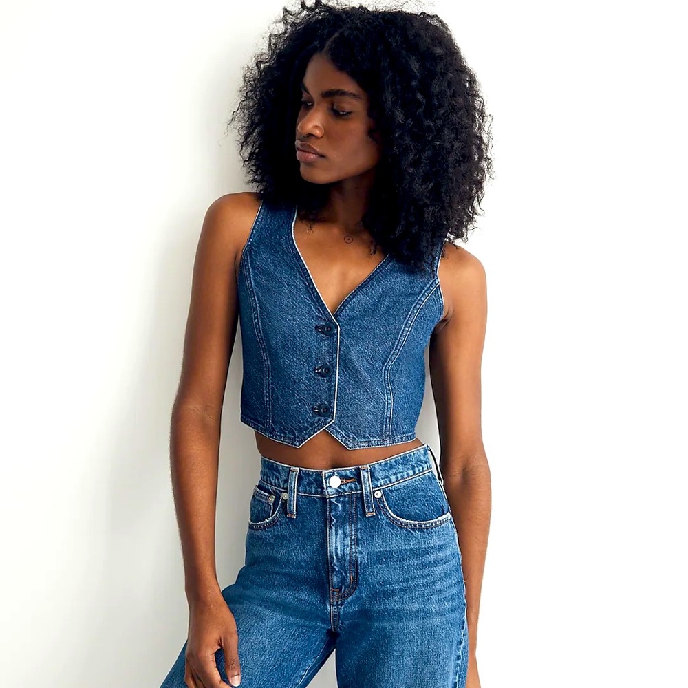 Madewell Crop Denim Vest Top in Coltman Wash Sz 2